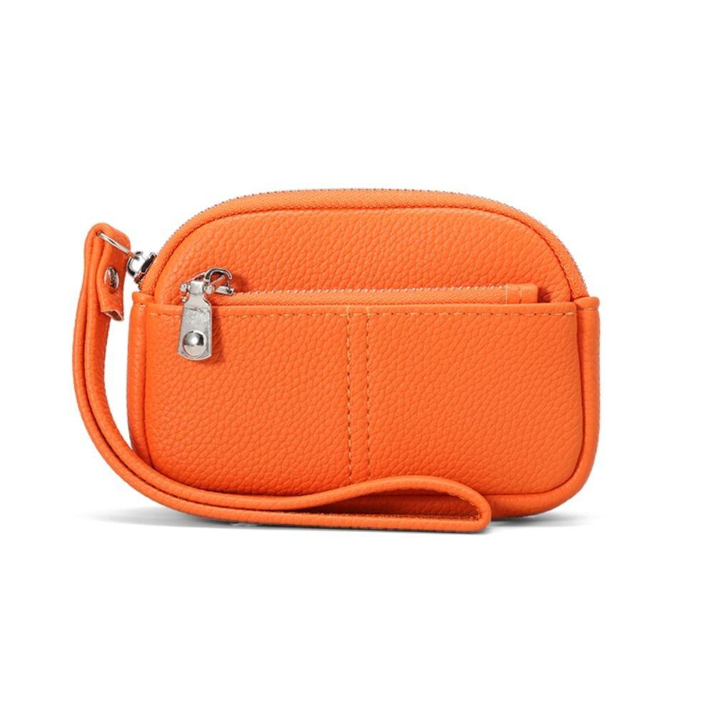 Fashion PU Leather Women Mini Wallet Solid Color Storage Bag Students Coin Purse Large Capacity Zipper Wrist Key Bag Zipper