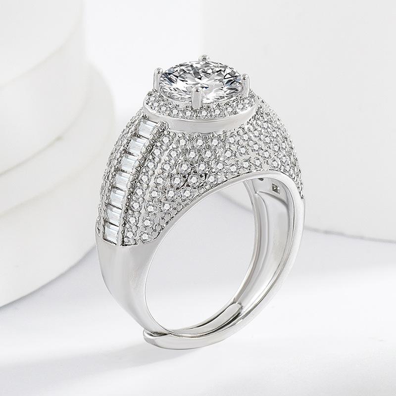 Domineering Luxury Full Diamond Imitation Moissanite Flash Diamond Unisex Ring, 18K Gold Plated Zircon Ring