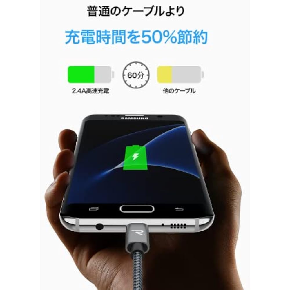[2M/Black] Micro USB Cable, Rampow Micro USB Cable, Micro Type B, QC3.0, Fast Charging, High Spee...