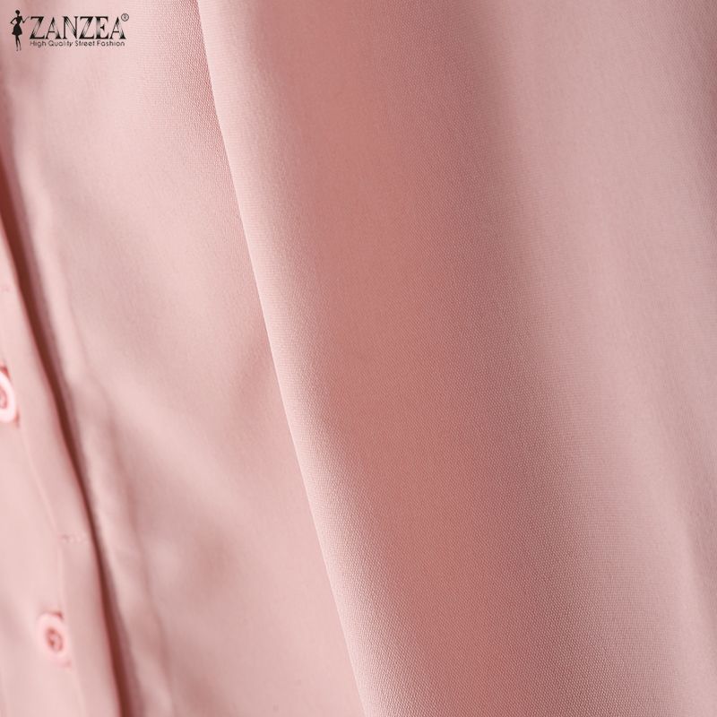 ZANZEA Women Casual Round Neck Solid Color 3/4 Sleeve Loose Blouse