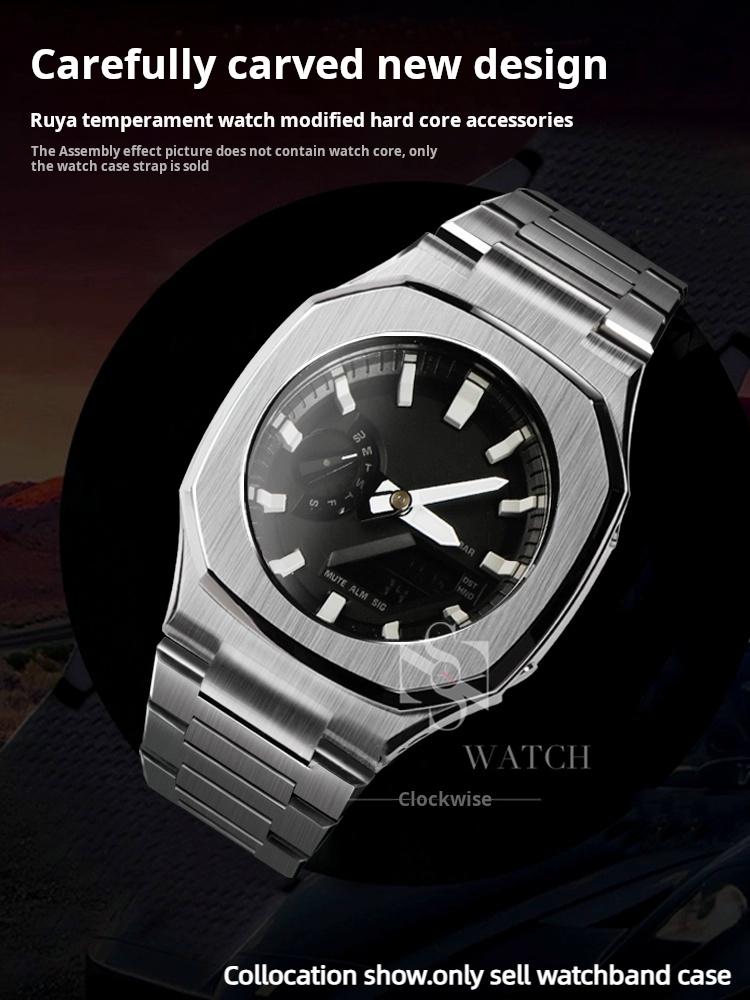 GA-2100 Mod Kit For Casio G-SHOCK GA2100 2110 GA B2100 Watch Men Modified Stainless Steel Case FKM Fluororubber Band Metal Strap