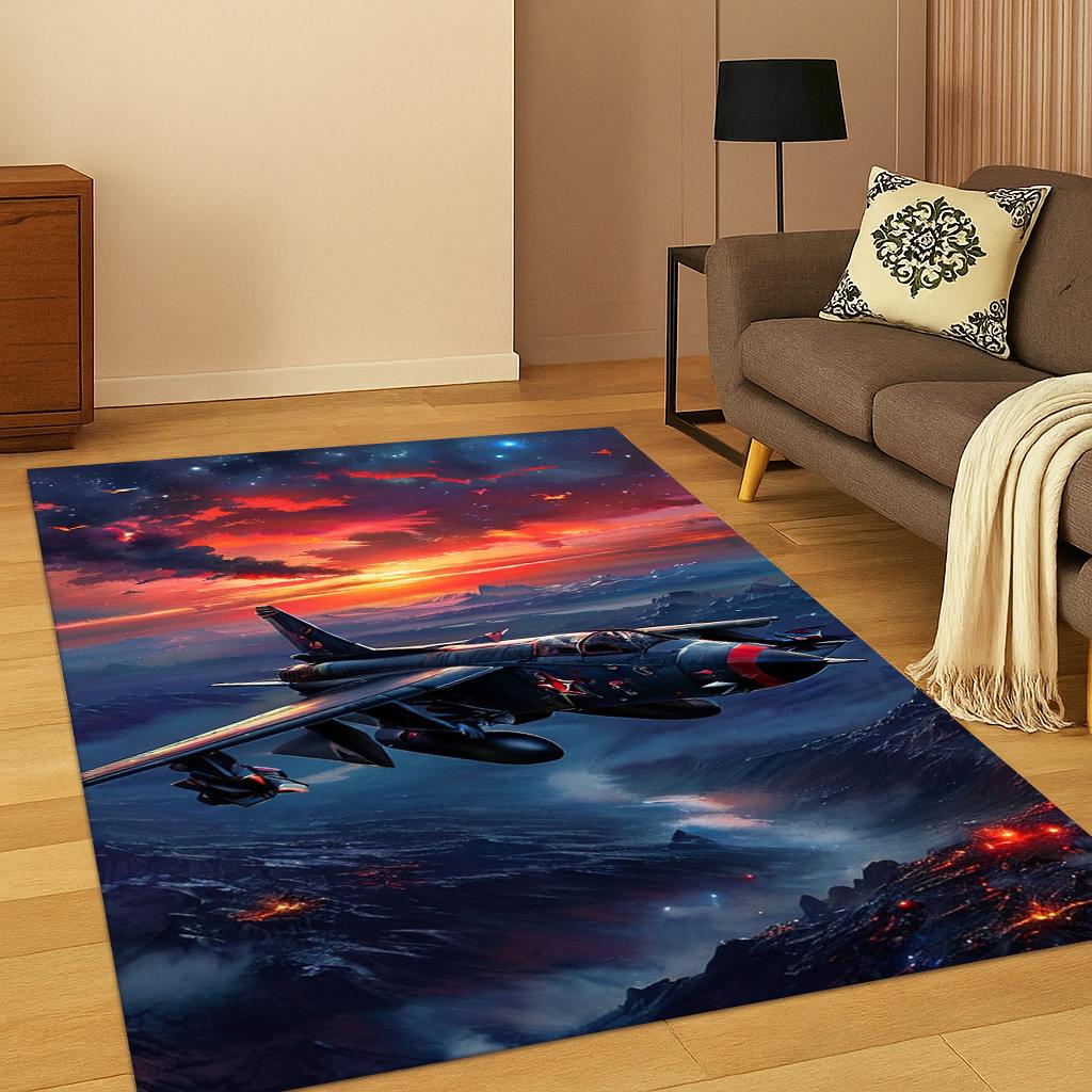 3D Air Force Jet Fighter Spitfire Aircraft Airplane Carpet Rug for Living Room Sofa Playroom Bedroom Doormat Decor Non-slip Mat