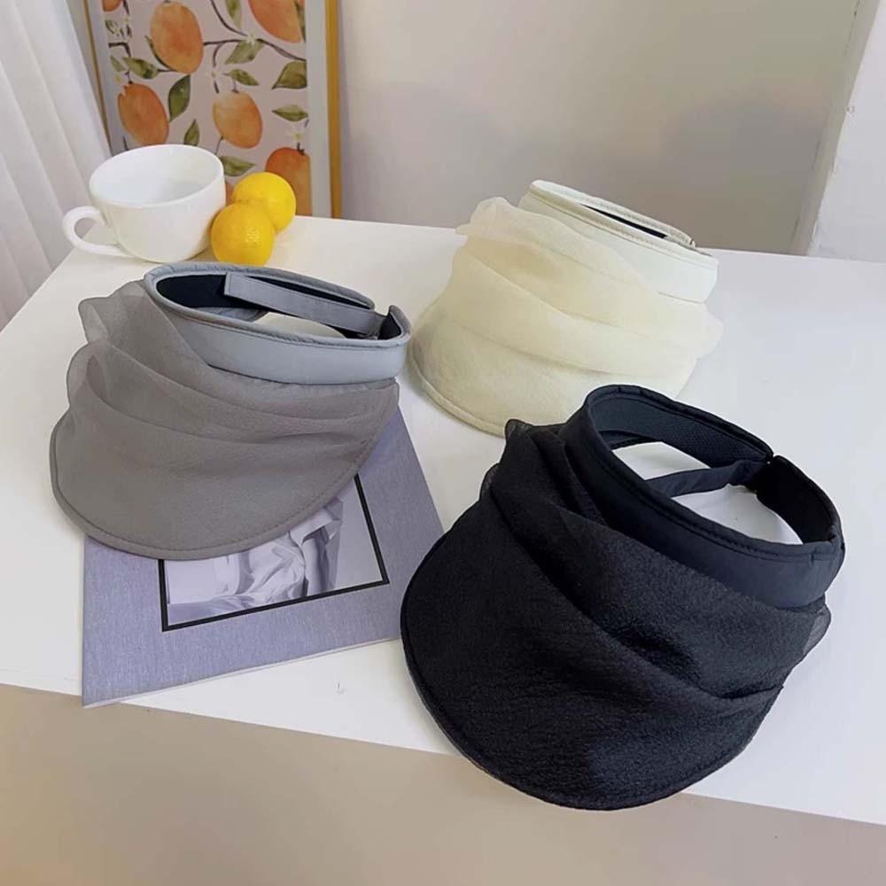 Solid Color Folding Sunshade Hat Portable Sunscreen Empty Top Hat Wide Brim Visor Caps  Vacation