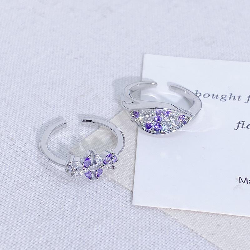 Purple Romantic Super Fairy Zircon Light Luxury Butterfly Fishtail Open Ring Niche Design High-End Exquisite Ring Woman