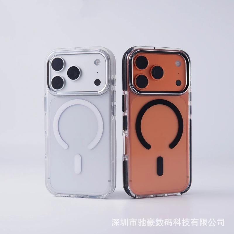 Two-color ice color magnetic suction suitable for iPhone17promax mobile phone case Apple 16 metal lens simple anti-drop cover