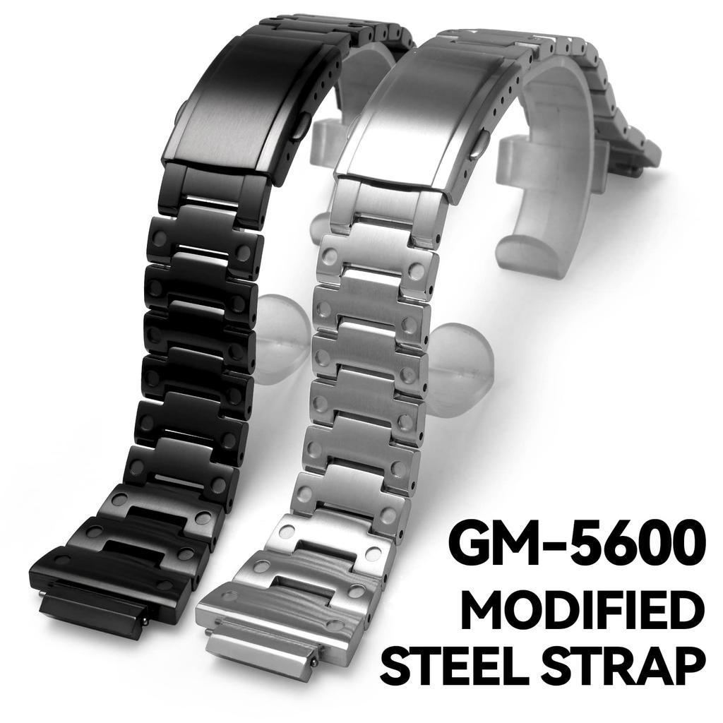 Korlexchi 316 Stainless Steel Bracelet Watch Band, Custom Metal Strap, Compatible with Casio and G-SHOCK Men's GM5600 and GM-5600B (Silver)