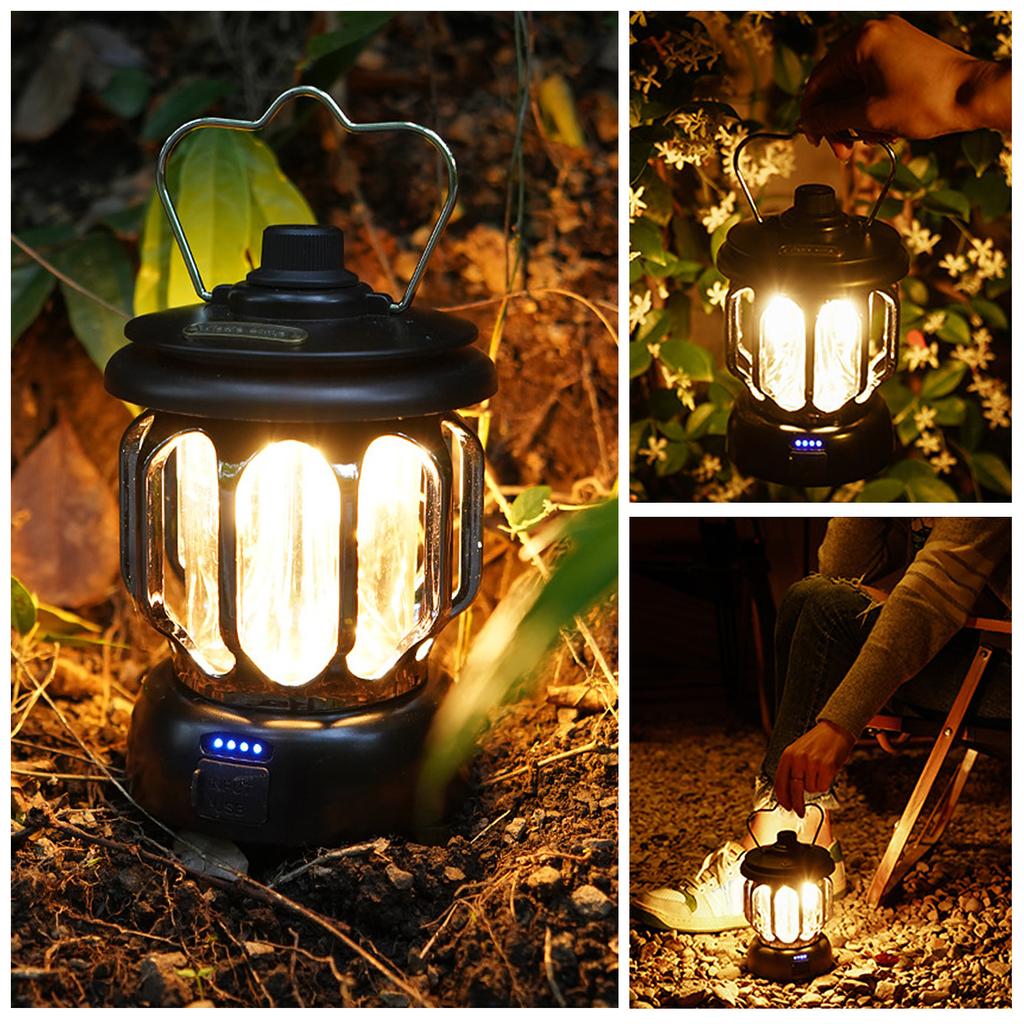 Rechargeable Vintage Lantern LED Metal Hanging Lantern Table Lamp for Indoor Outdoor Camping