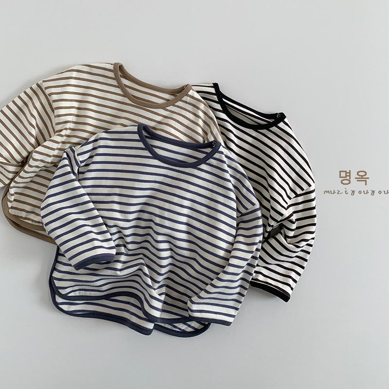 Striped Casual Long Sleeve Basic T Shirt For Boys And Girls Kids Top