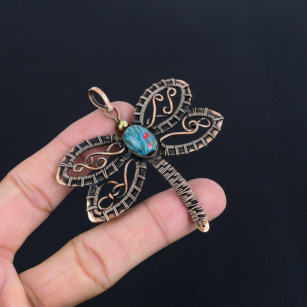 Rainbow Calsilica Pendant Gemstone Jewelry, 999 Copper Wire Wrapped Pendant, Handmade Jewelry Birthstone Pendant, Gift For Him