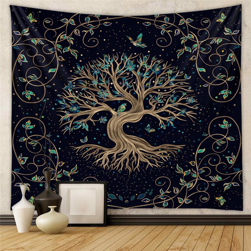 Mysterious Tree of Life Mushroom Forest Tapestry Wall Hanging Fairy Tale Bohemian Psychedelic Home Dormitory Dream Decor Sun