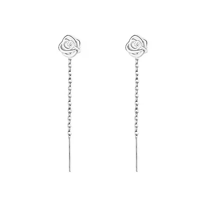PONYKISS Silver Colorful Rose Cute Plant Stud Earring for Women Minimalist Fine Piercing Screw Bead Accessories