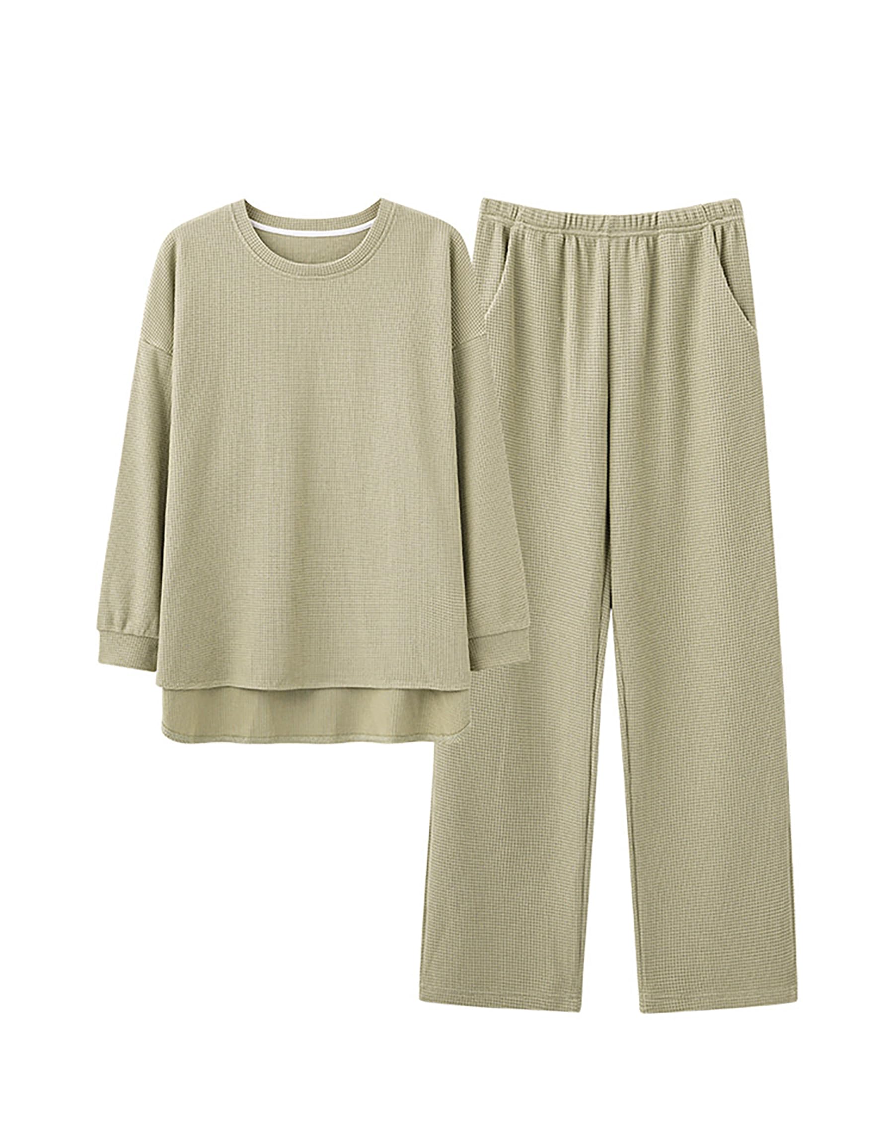 

MiniAya Хлопковая пижама с длинным рукавом Топ и Идеально для и Милый и Однотонный и Нежный к и Женский комплект, Брюки, Осень, Весна, Зима. Домашняя одежда, зелёный