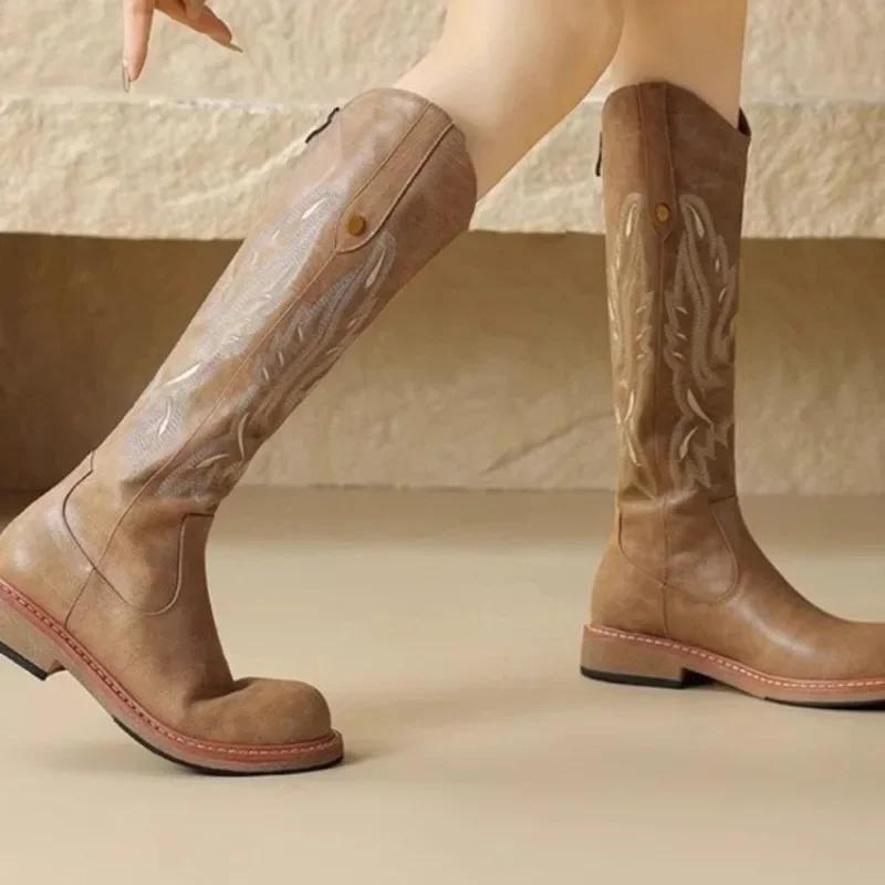 Women's Shoes 2024 High Quality Sleeve Women's Boots Winter Warm Round Toe Solid High Tube Low-heeled Boots Zapatos