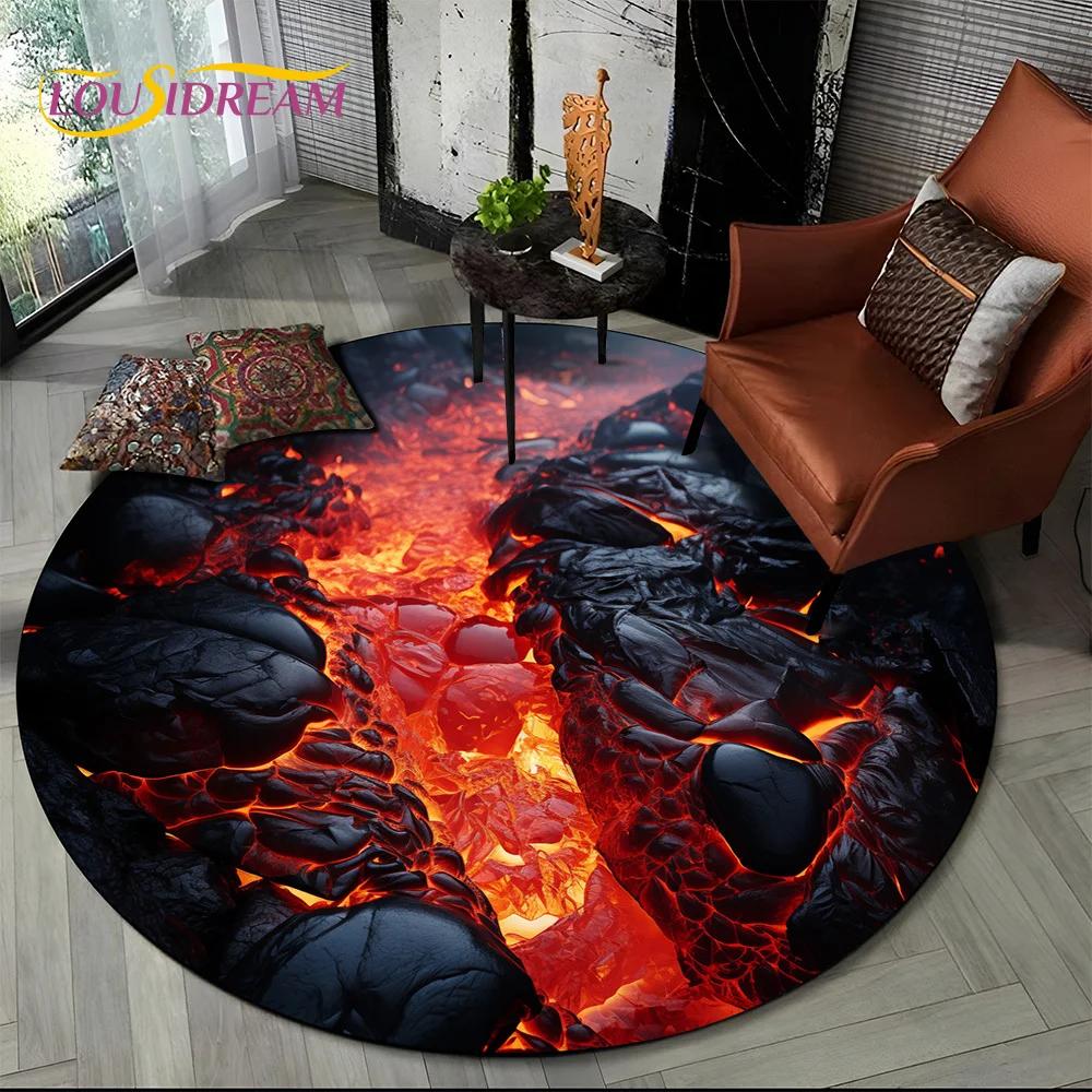 Latest 3D Illusion Volcano Lava Magma Round Carpet Rug for Living Room Bedroom Sofa Decor,Kids Area Rug Non-slip Floor Mat Gift