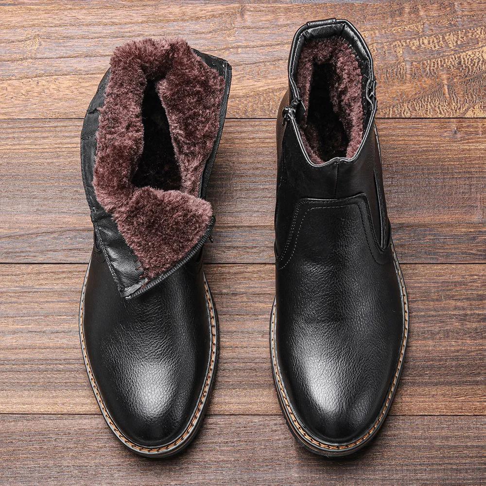 Fashion Winter Cowhide Outdoor Warm Men's Snow Boots Plush Insulation Splash Proof High Top Motorcycle Boots Men Boots