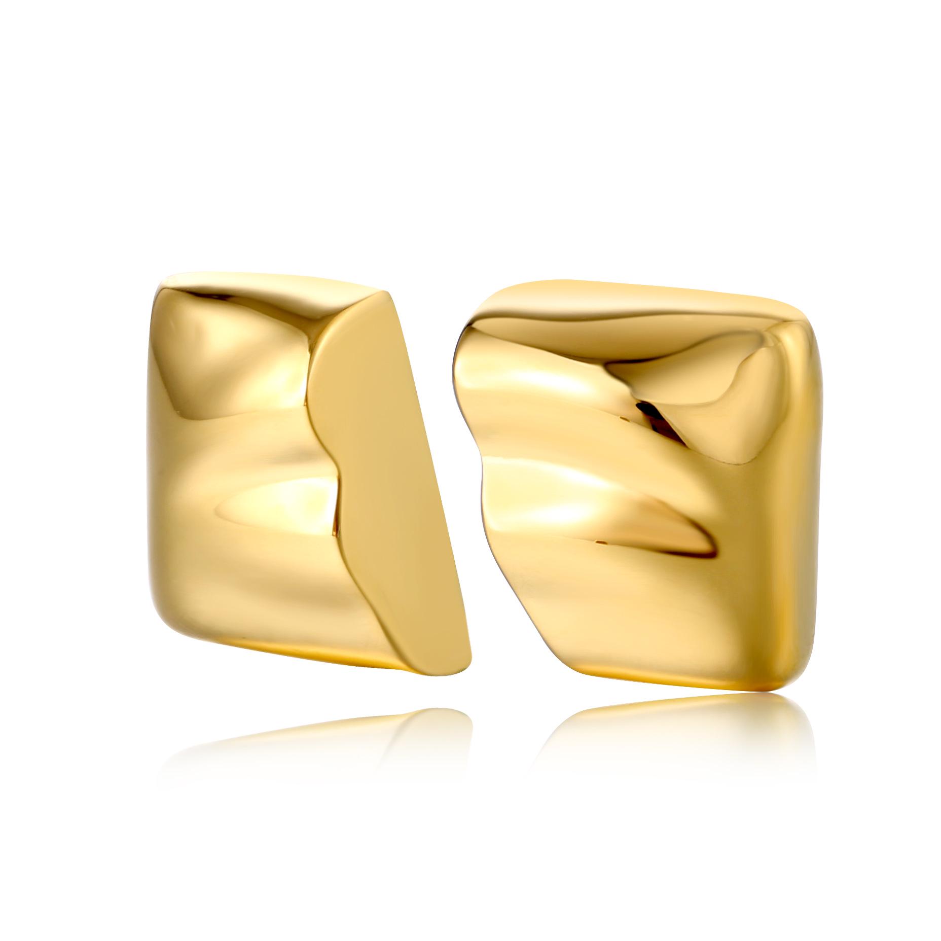 

Европейские и американские нишевые геометрические трапециевидные серьги-гвоздики - Нержавеющая сталь, дизайн «Водная рябь» 18K золотой