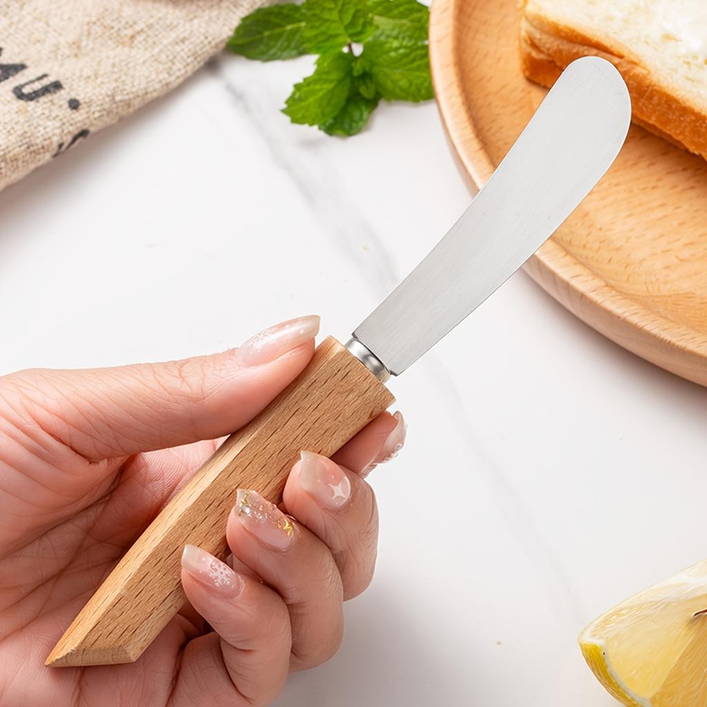 1PC Stainless Steel Butter Knife Western Tableware Bread Jam Knife Wooden Long Handle Butter Spatula Piping Knife Cream Scraper