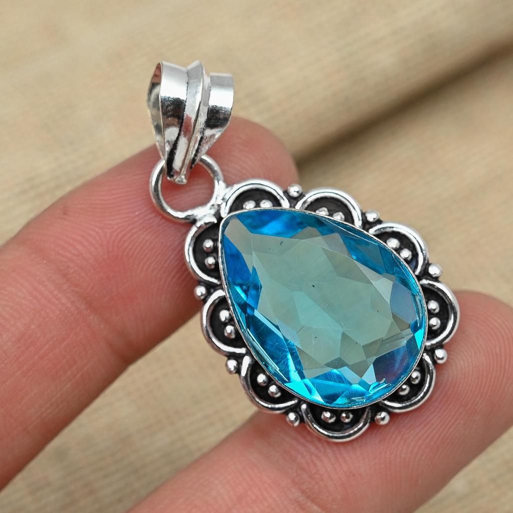 Blue Topaz 925 Sterling Silver Handmade Gemstone Pendant Jewelry Christmas Gift