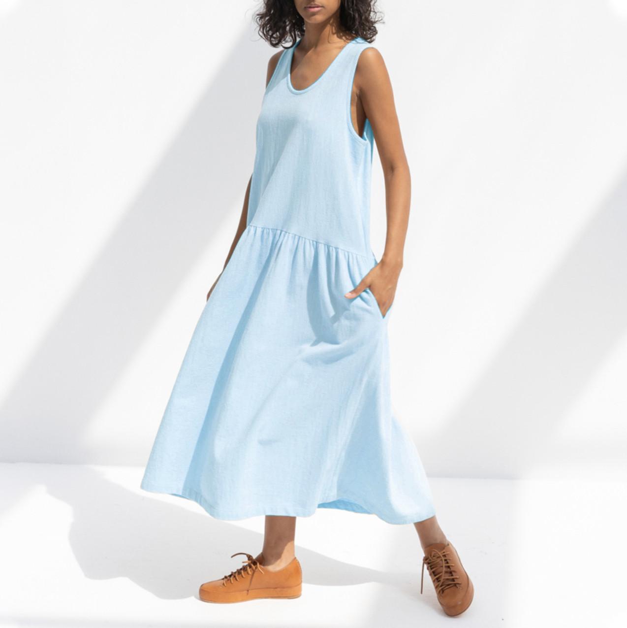 

Женское модное повседневное однотонное хлопковое льняное платье без рукавов с v-образным вырезом и карманами XXL синий