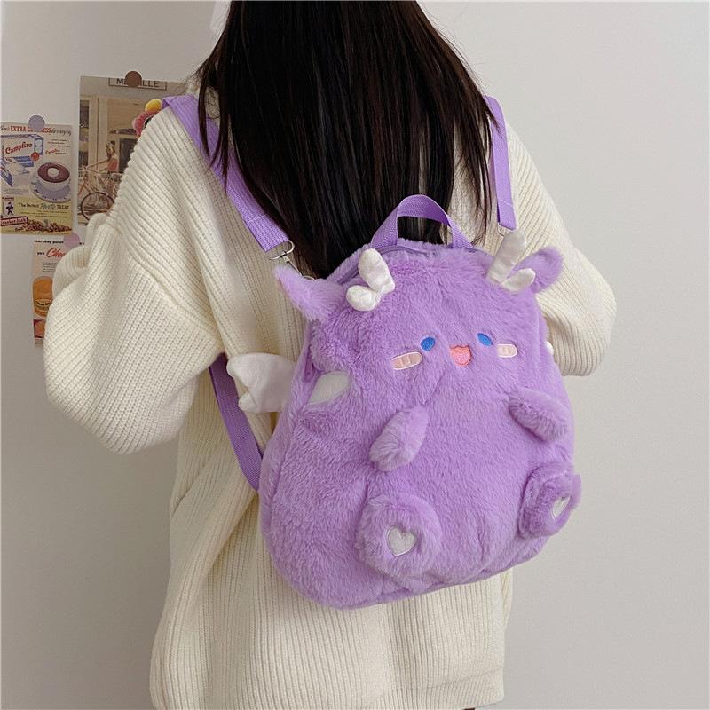 Cartoon Plush Minimalist Backpack Soft Sweet Dinosaur Backpack Cute