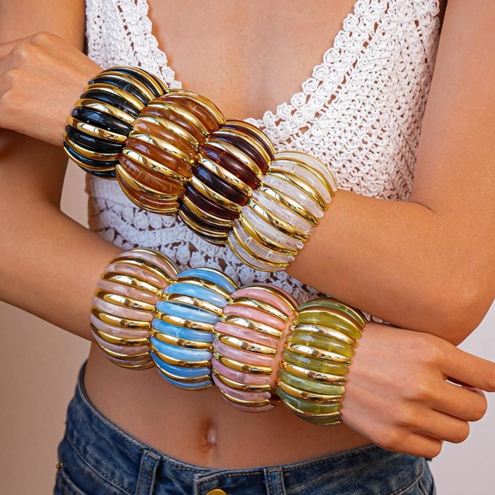 Wide Exaggerated Bracelet Elastic Rope Bead Wide Chunky Bangles Acrylic Bangle  Decoration