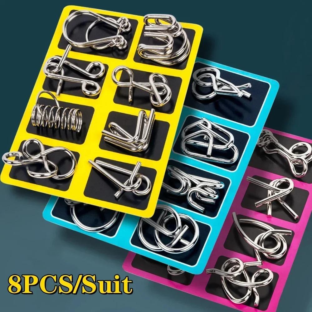 8Pcs/Set Metal Montessori Puzzle Wire Mind Brain Teaser Puzzles Children Adults Interactive Game Reliever Educational Toys