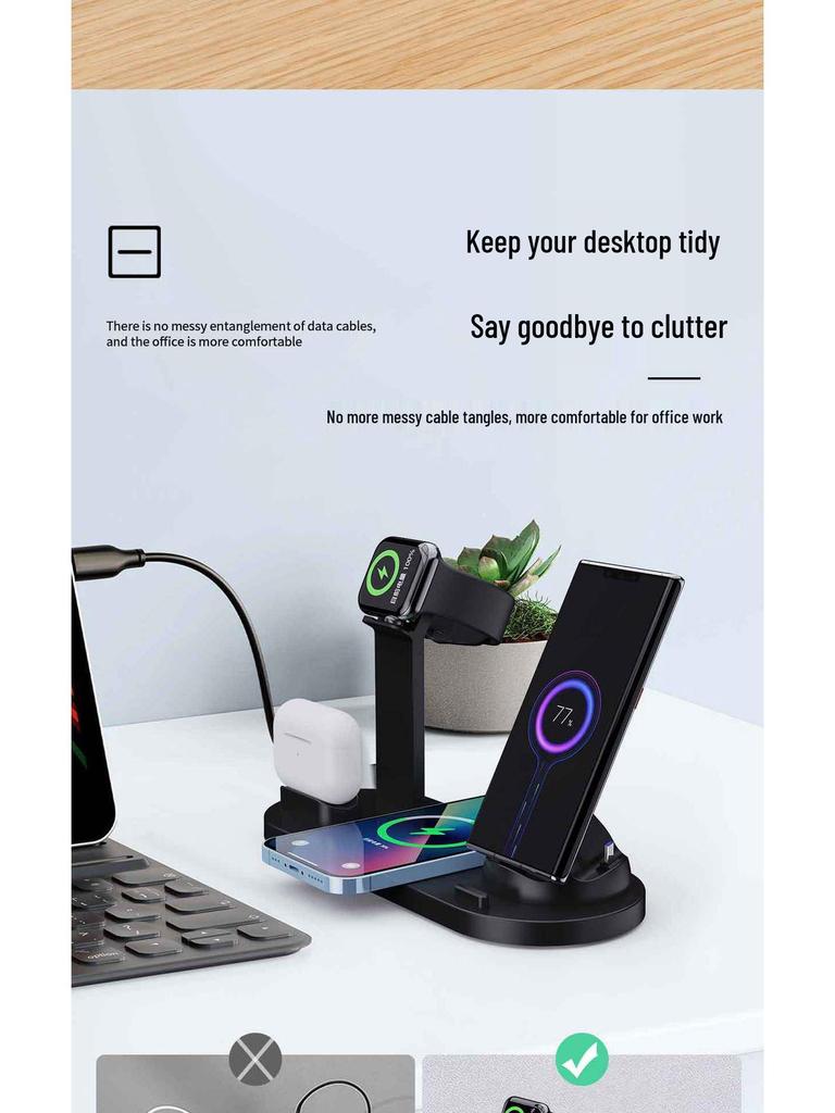 Certified 15W 3-in-1 Wireless Charging Stand for iPhone, Watch & Earbuds