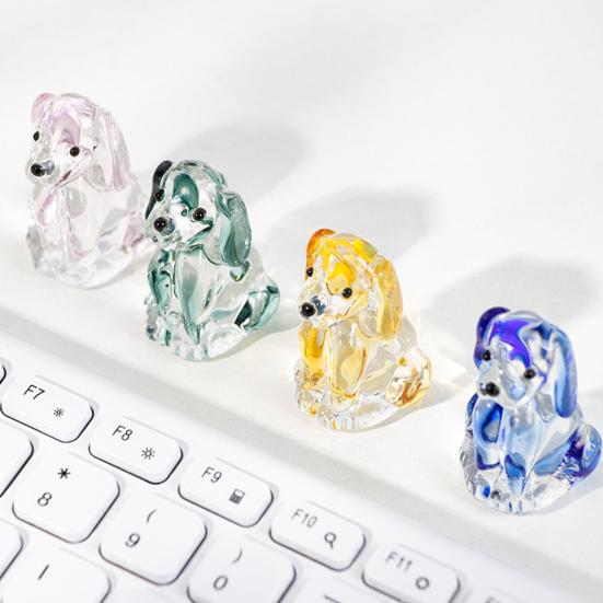 Hand Blown Mini Glass Dog Figurine Handmade Faux Crystal Cute Dog Statue Collectible Animal Ornament for Home Decor Pet Lover Gifts