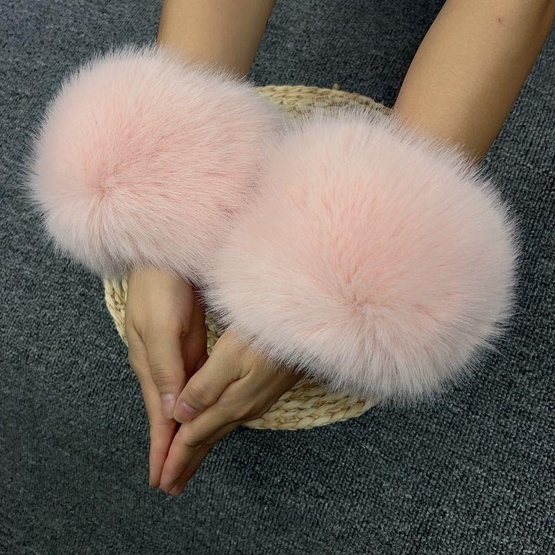 

Furry Elastic Gloves Imitation Fur Fox Wrist Cuff Pink All yards