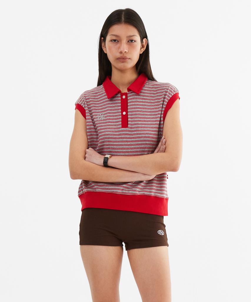 Minasu Color Combination Stripe Sleeveless_Red
