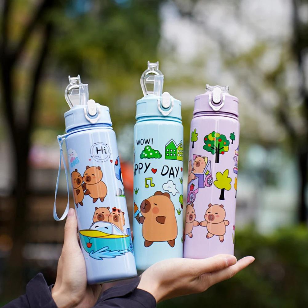 800/700ml Leak-Proof Water Bottle Cute Capybara Water Cup with Carry Strap Portable for Sports Fitness BPA Free Perfect Gifts