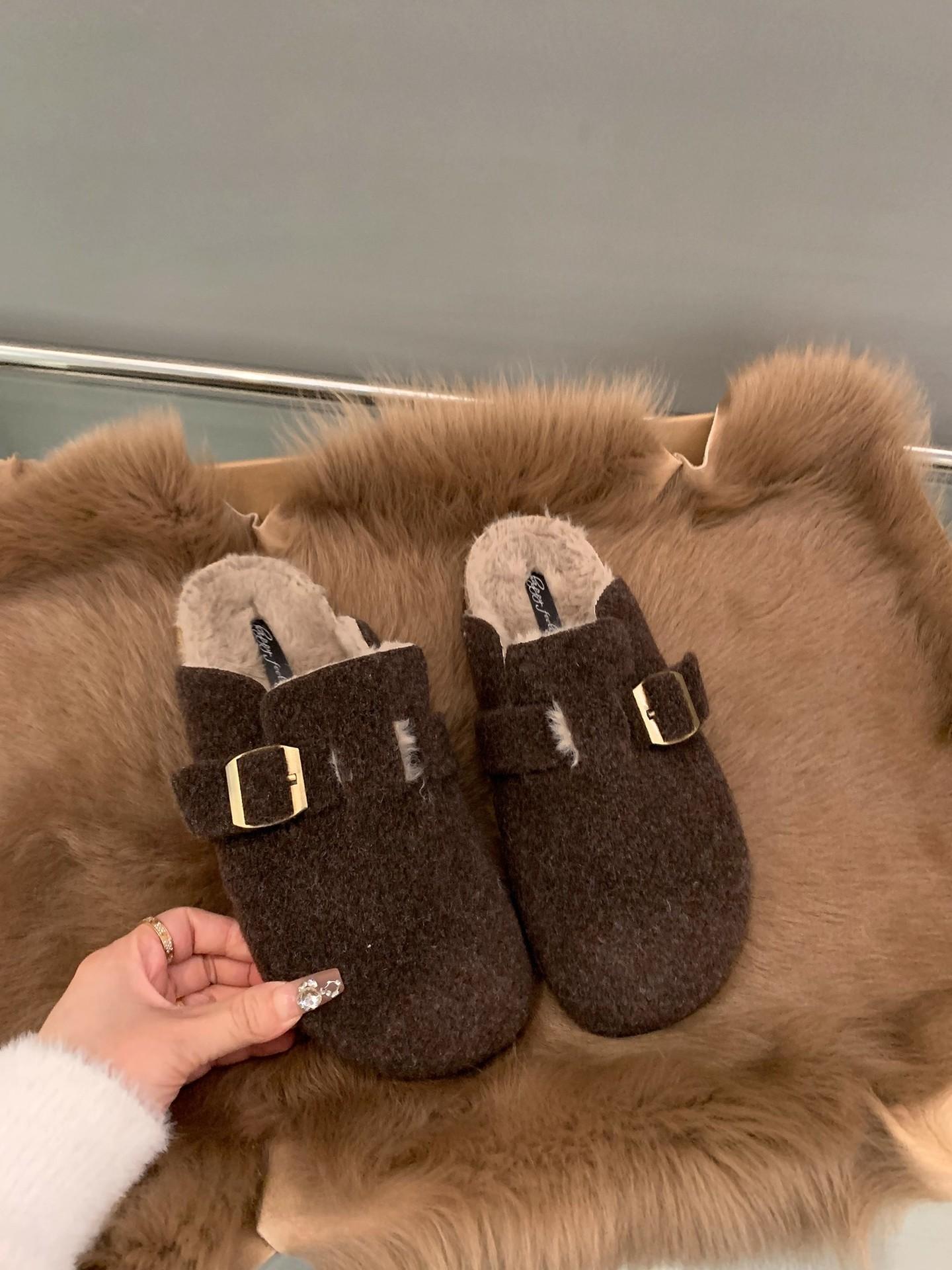 

Туфли Мао Мао на толстой подошве, с сумкой на носке, женские, 2025 осень, новые модные универсальные ленивые повседневные хлопковые шлепанцы на одной педали с квадратной пряжкой 40 темно-коричневого