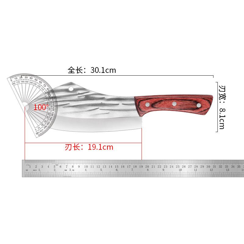 Bone Kitchen Knife Forged Stainless Steel Cleaver Cut Butcher Meat Vegetables Slicing Knife Hammer Grain Red Colored Wood Handle
