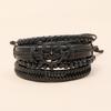 4-Piece DIY Weaving Bracelet Set: Fashionable Black & Brown Ship Wheel Cowhide Bracelets for Men & Women, Retro Style Jewelry.