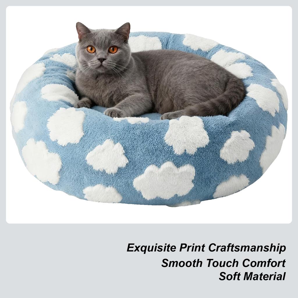 Round Cat Bed Plush Pet Sleeping Cushion Anti-Slip Pet Cushion for Indoor Home Bedroom Living Room Winter Cats Dogs Kitten Puppy