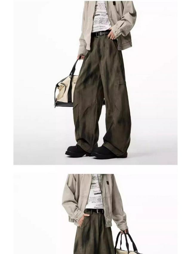 Spring 2025 Pleated Wide-Leg Denim Jeans - Dirty Dye