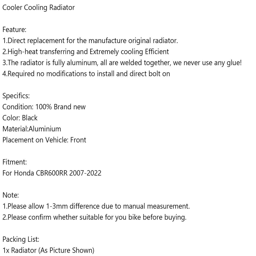 Aluminum Radiator Cooling Cooler For Honda F5 CBR600RR CBR 600RR 2007-2022