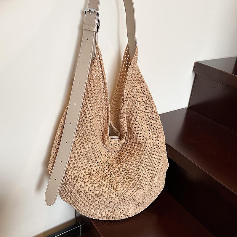 Lazy wind woven shoulder bag women's summer new beach bag niche hollow tote bag messenger bag