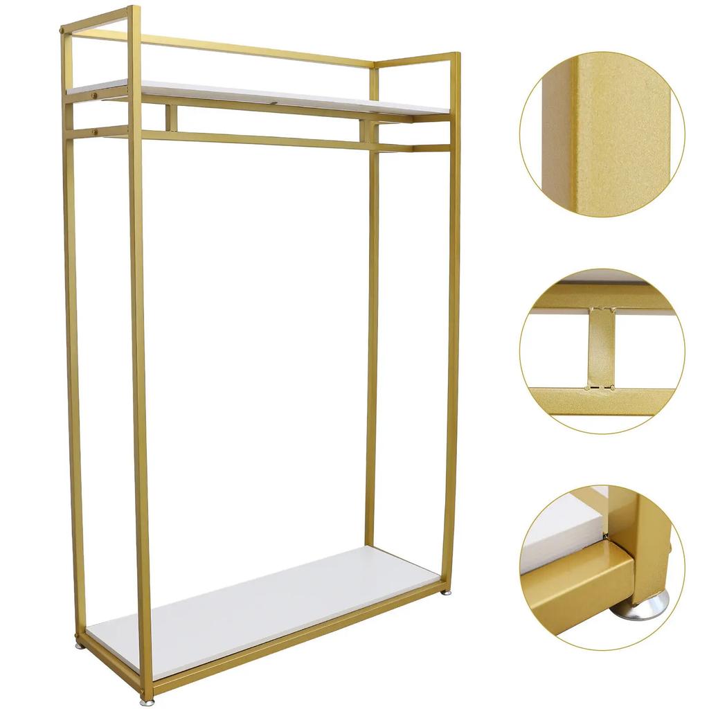 Freestanding 180cm Gold Metal Garment Rack – Clothing Display Stand for Store & Home Use