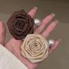 Hairpin Dry Rose Flower Decor Hair Clip with Imitation Pearls Half-Tie Hair Side-swept Hair Claw Vintage Style Hair Accessory