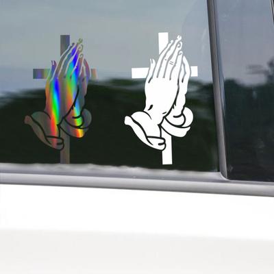 Praying Hands Religious Vinyl Decal for Car Rear Window Gradient Crucifix Sticker for SUV Truck Sunproof Car Decals for Windshield
