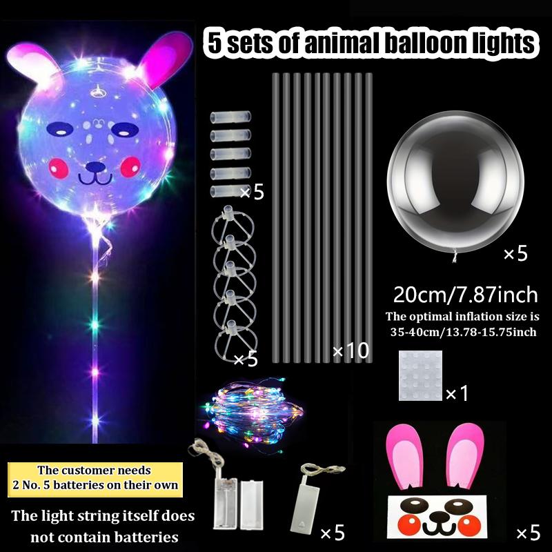 5pcs 20inch LED balloon light with animal stickers for birthday party decoration (excluding battery) glowing balloon decoration