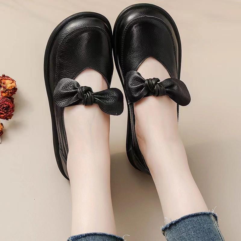 

Туфли Мэри Джейн с бантом из мягкой кожи, весна 2025, для женщин 38 чёрный