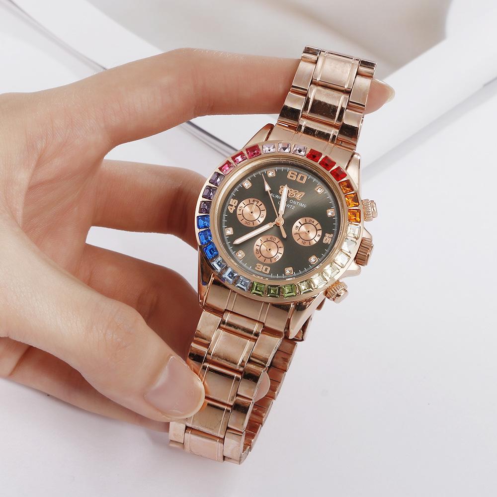 Women's Fashion Rhinestone Steel Band Watch with Alloy Case & Colorful Rhinestones