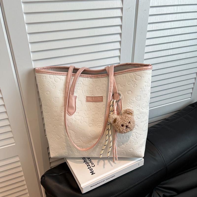 

Large-capacity bag women s 2025 new summer senior college student class shoulder bag versatile commuter tote bag single bag білий