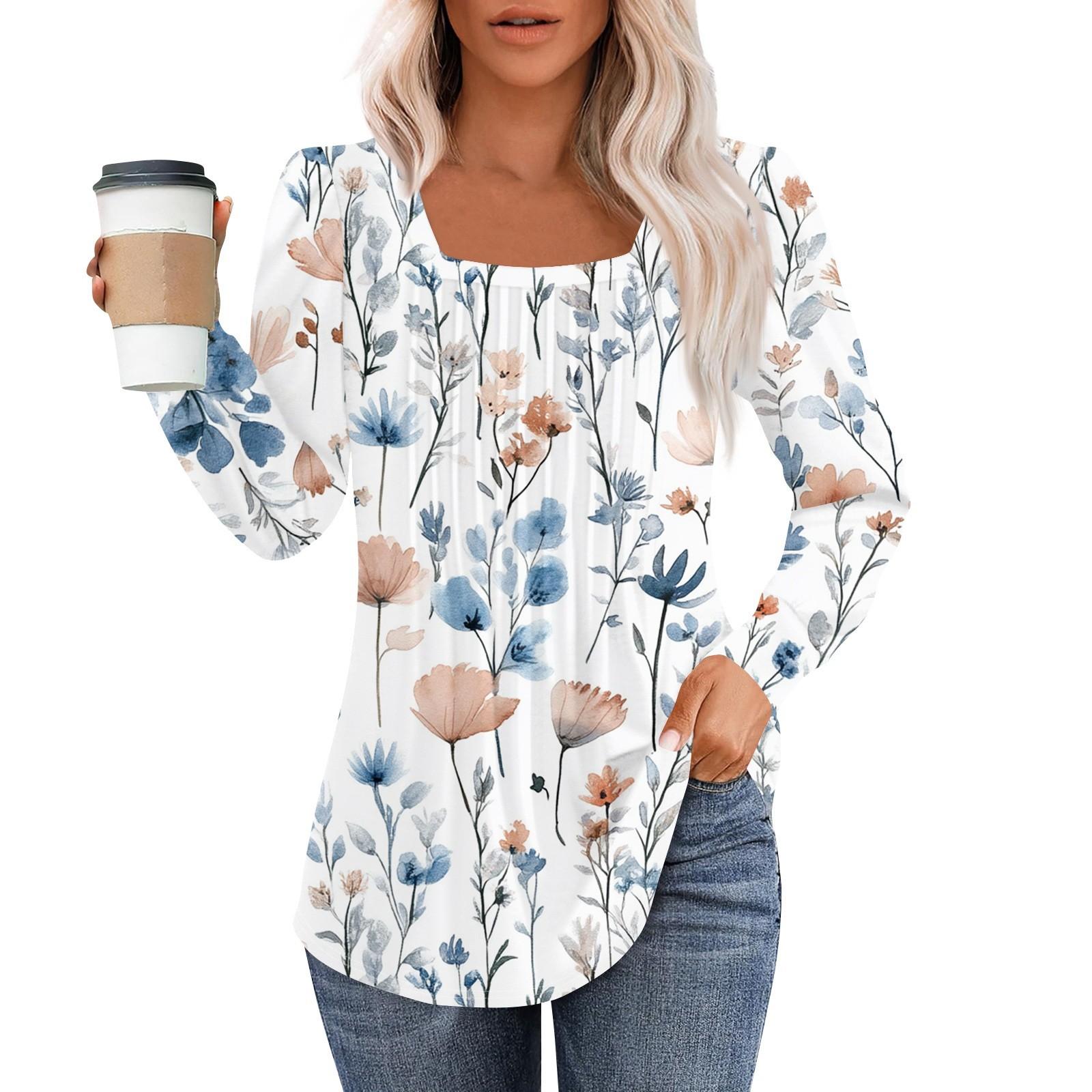 

Рубашки с длинным рукавом для женщин, топы, нарядные повседневные блузки, плиссированные туники с квадратным вырезом XXL