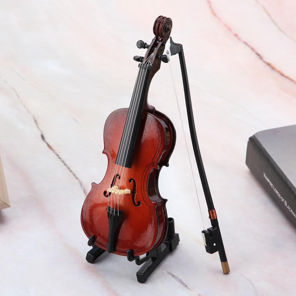 4pcs Wooden Wooden Miniature Cello With Stand Mini Musical Instrument Office Decor