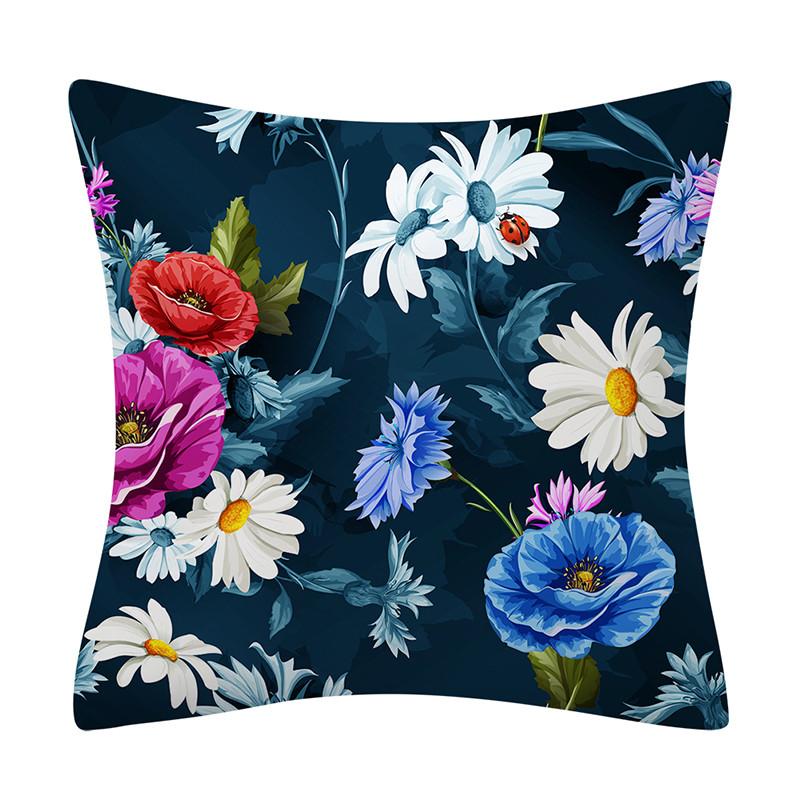Colorful Plant Flower and Bird Print Pattern Polyester Cushion Cover for Home Living Room Sofa Bedroom Decorative Pillowcase