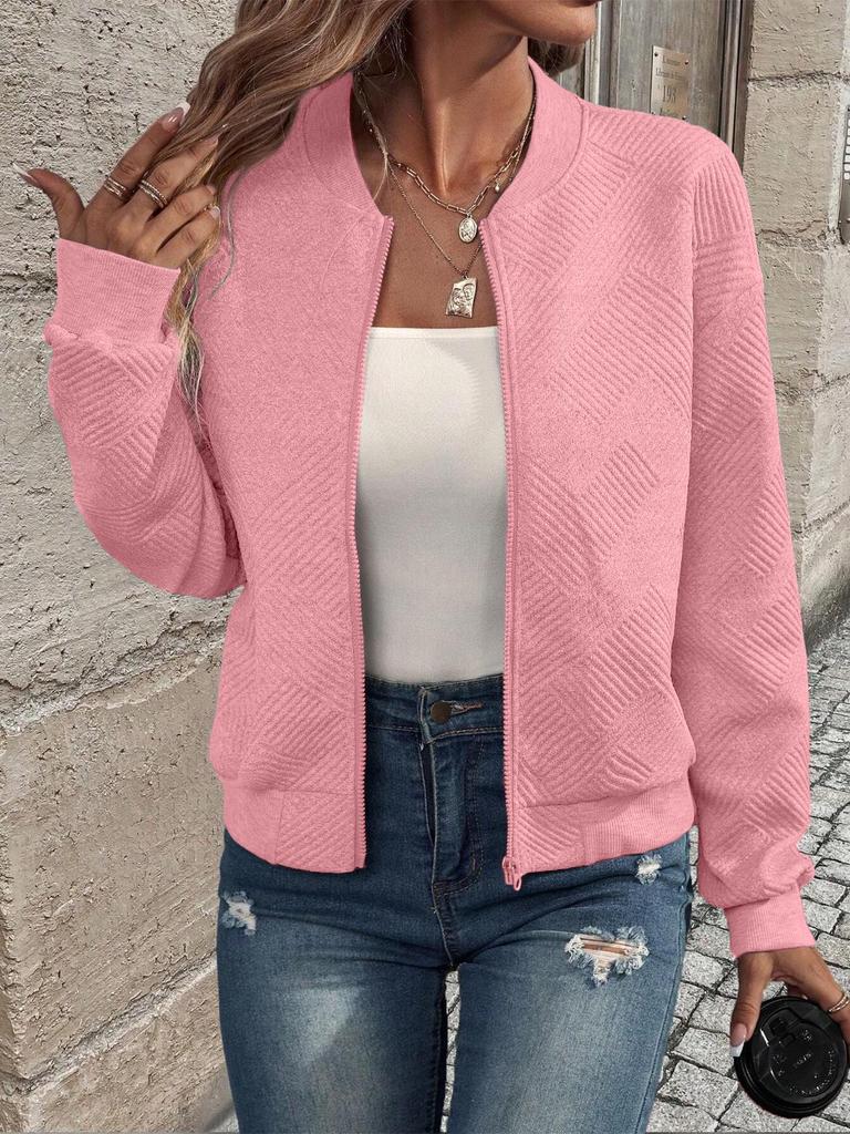 2025 Damen Frühling/Herbst Gestrickter Langarm-Cardigan mit Reißverschluss-Detail und einfarbigem Design.