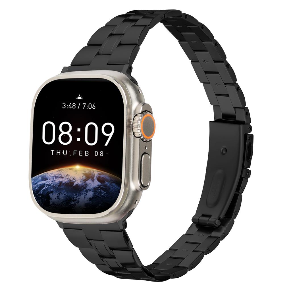 For Apple Watch Series 10 42mm/9 8 7 41mm/SE (2023) SE (2022) SE 6 5 4 40mm/3 2 1 38mm Stainless Steel Strap Three-Bead